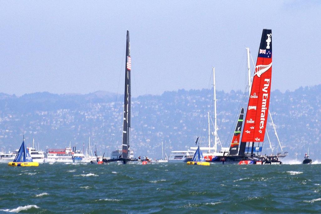 Oracle Team USA v Emirates Team New Zealand. America’s Cup Day 5 San Francisco. Emirates Team NZ comes close to a capsize in Race 8 as Oracle Team USA avoids - 10 © Richard Gladwell www.photosport.co.nz